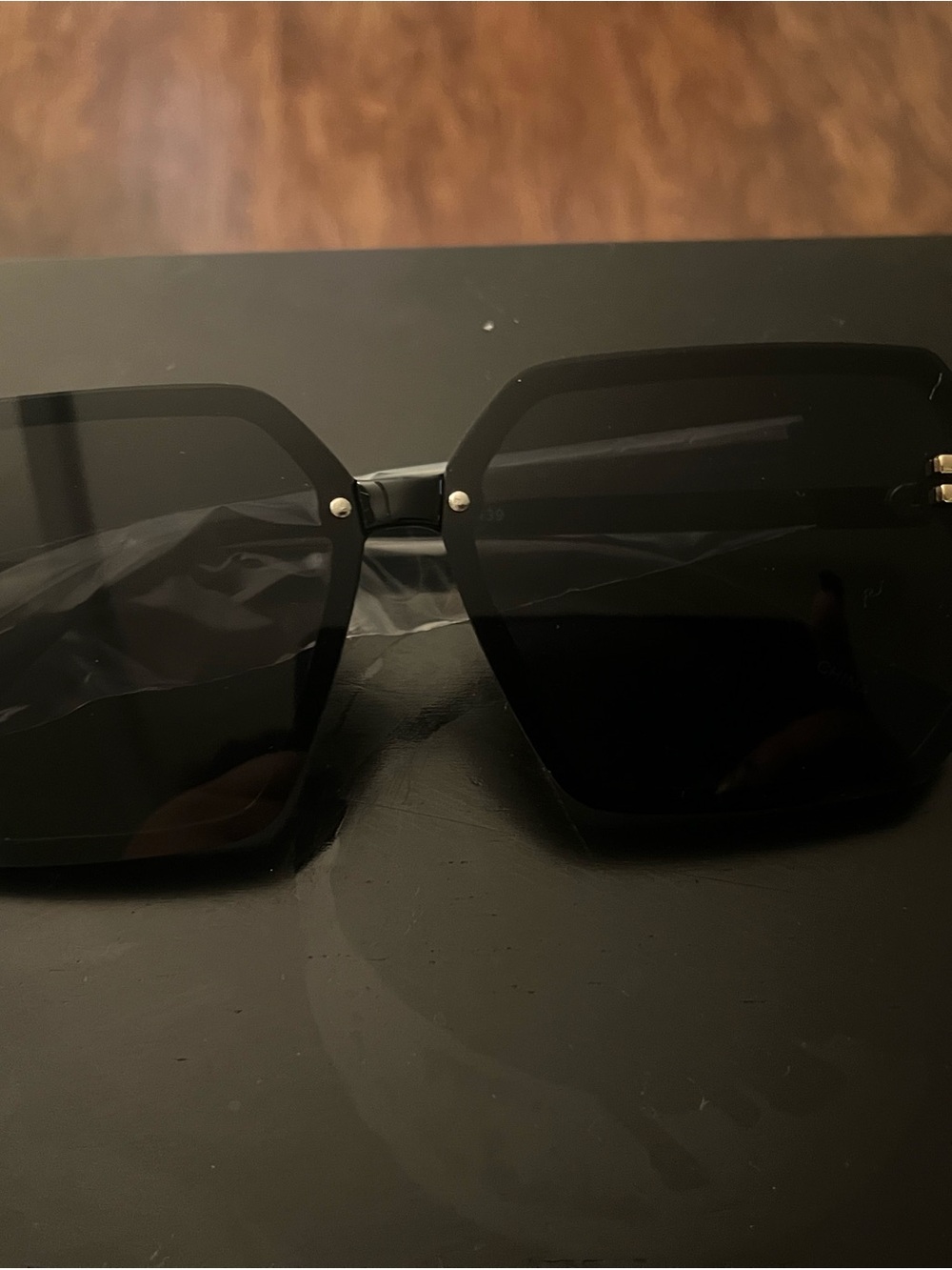 12th Tribe Black Oversized Geometric Sunglasses